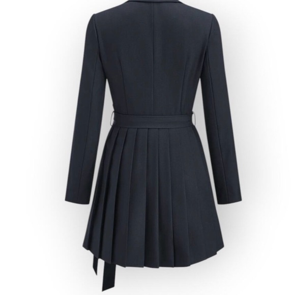 Commense Tailored Pleated Wrap Dress - Navy - Picture 2 of 4
